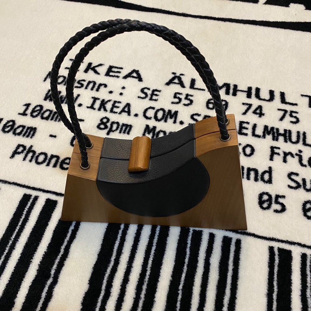 Handmade Wooden With Leather Accent Mini Handbag